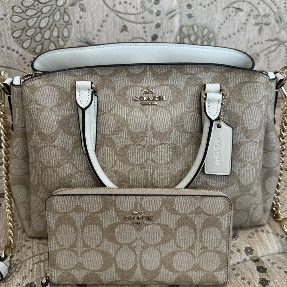 Coach Tan Signature Tote and Wallet Set